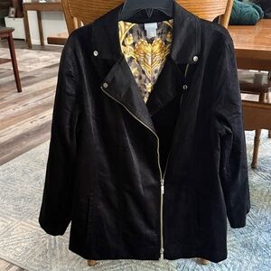 Chico’s Elongated Moto Jacket in Black Velveteen Sz 3 (XL) 2 Way Zipper